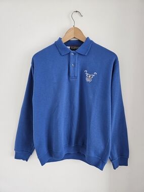 Vintage Playboy Long Sleeve Polo Sweatshirt Medium 80s 90s